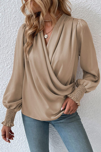 V-Neck Solid Temperament Long Sleeve Blouse